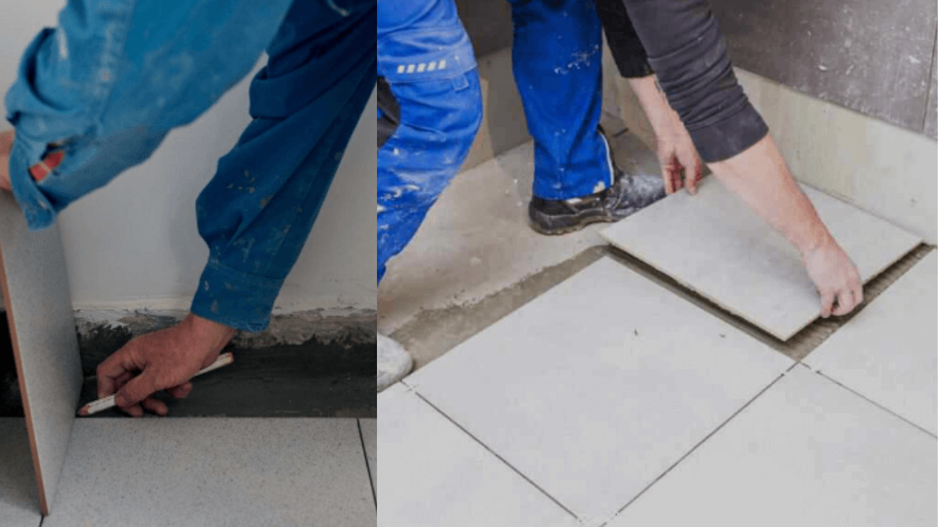 Cleaning ceramic tiles before sealing to remove dirt and stains.