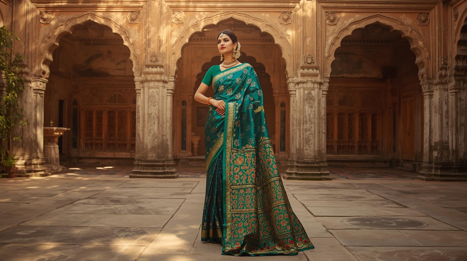 Border detail: Paithani saree gold zari border detailed weave and texture on pure silk.